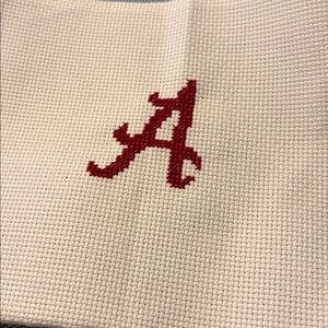 Handcrafted Crimson Cross-Stitch Letter 'A' Home Art